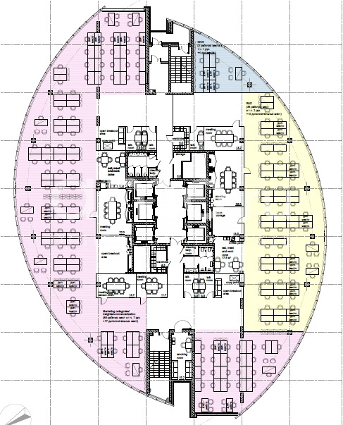 Планировка офиса 1295.6 м², 14 этаж, Бизнес-центр «Кантри Парк», Фаза III